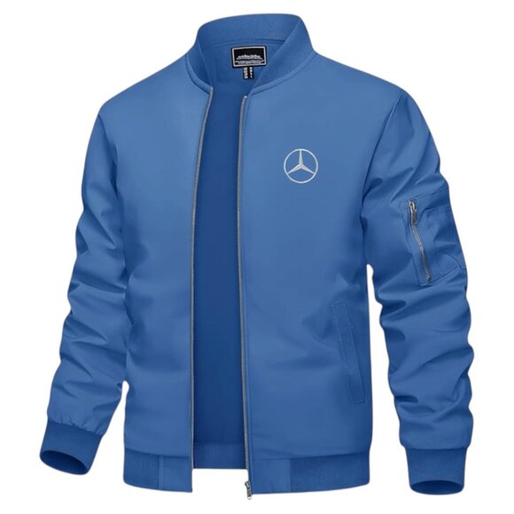 Men's Mercedes-Benz Car Logo Embroidered Light Weight Bomber Jacket -Blue